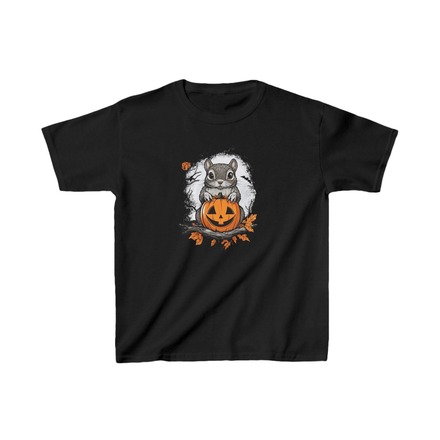 Kids Squirrel Halloween T-Shirt | Cute Autumn Tee with Jack-O'-Lantern | Spooky Fall Costume Shirt | Halloween Holiday Apparel for Kids