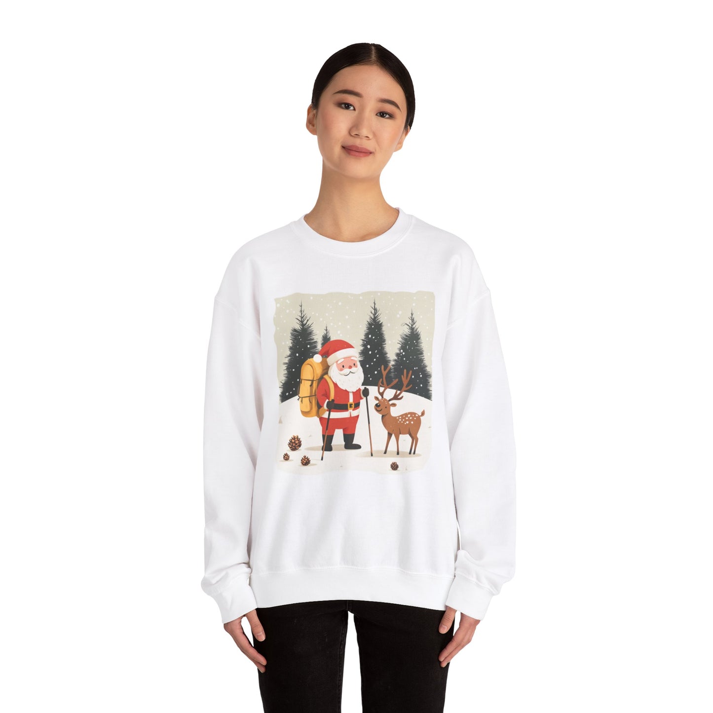 Santa Hiking Sweatshirt, Whimsical Holiday Gear, Perfect for Winter Adventures, Unique Christmas Gift for Him & Her