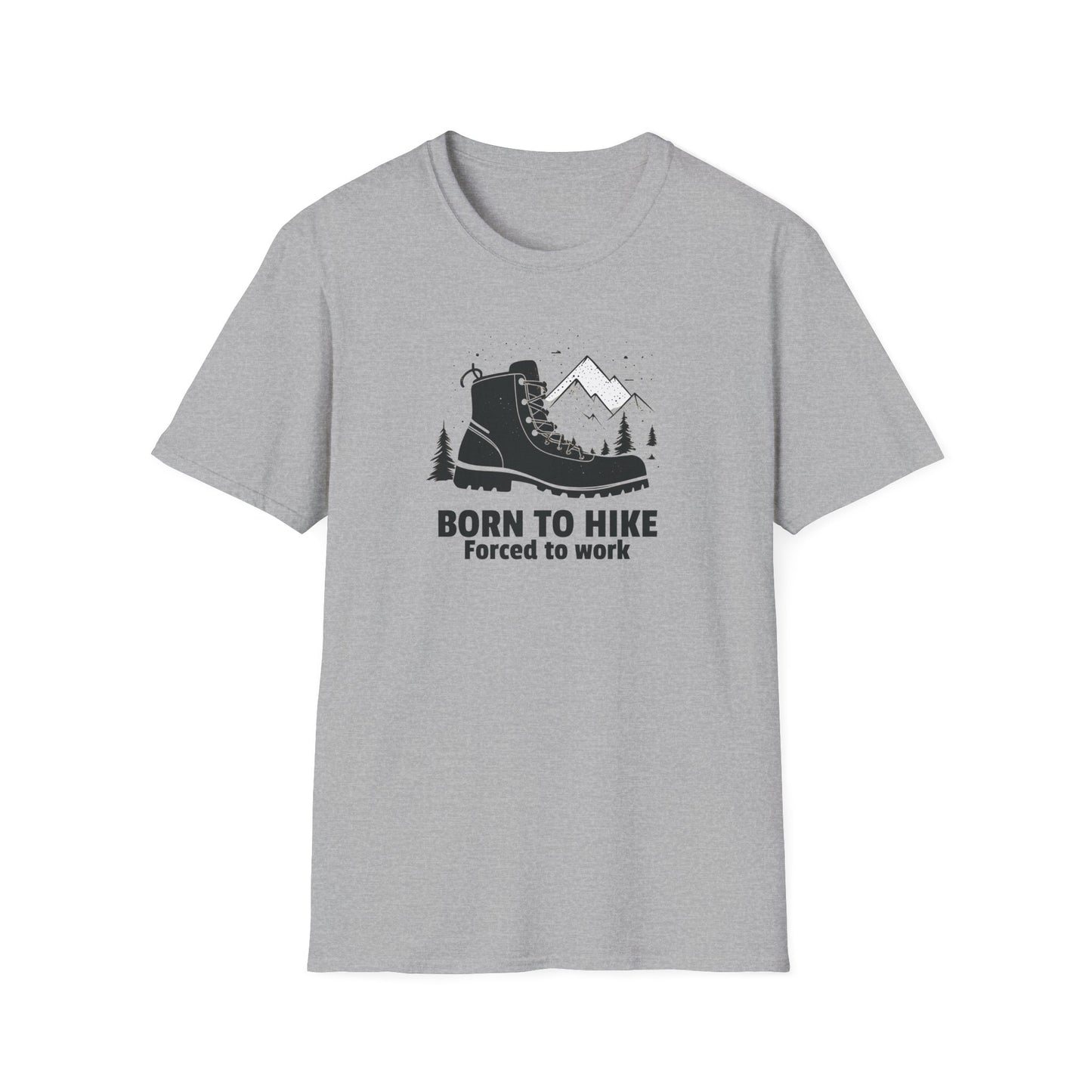 Born to Hike Forced to Work Hiking Shirt, Mountain Adventure Tee for Men Outdoor Enthusiasts, Hiking Boot Graphic T-Shirt for Nature Lovers