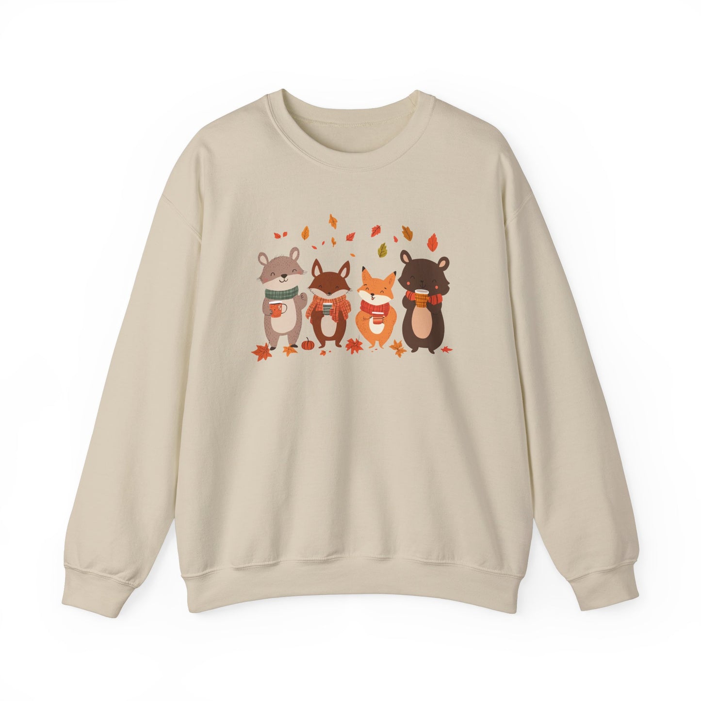 Fall Woodland Animals Sweatshirt | Cute Fox, Bear, Squirrel, Raccoon Pullover | Cozy Fall Critters | Autumn Outdoor Forest Animal Sweater