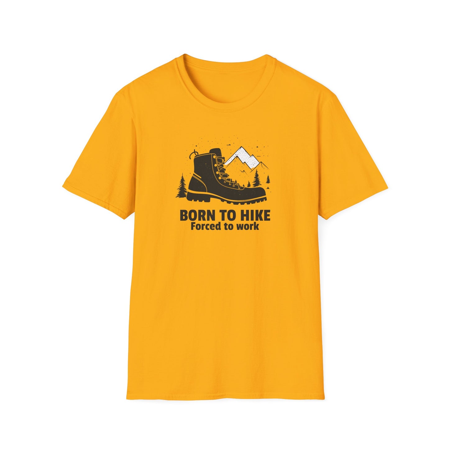 Born to Hike Forced to Work Hiking Shirt, Mountain Adventure Tee for Men Outdoor Enthusiasts, Hiking Boot Graphic T-Shirt for Nature Lovers