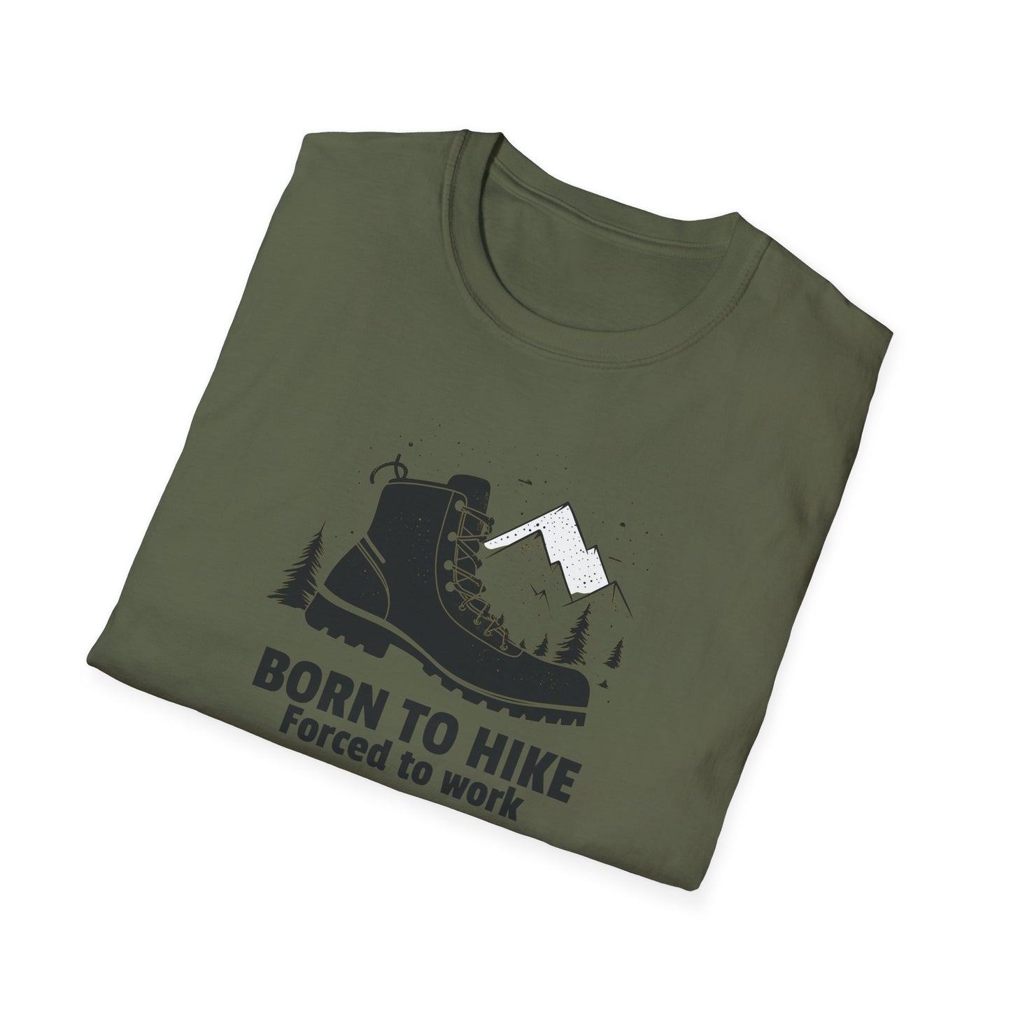 Born to Hike Forced to Work Hiking Shirt, Mountain Adventure Tee for Men Outdoor Enthusiasts, Hiking Boot Graphic T-Shirt for Nature Lovers