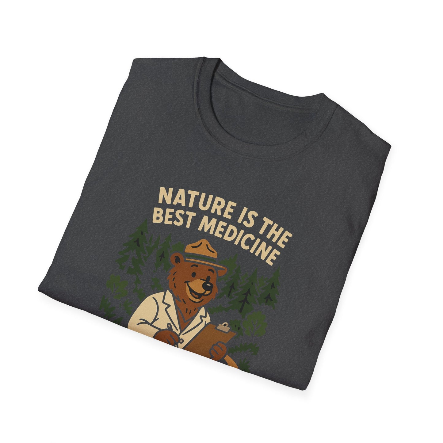 Nature Is the Best Medicine Shirt | Forest Ranger Bear Tee | Hiking Therapy T-Shirt | Trail Lover Gift | Outdoor Mental Health