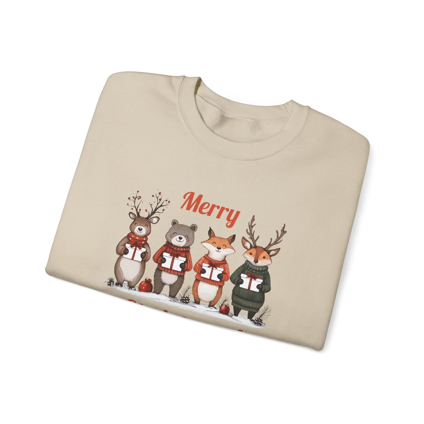 Merry Christmas Woodland Animals Sweatshirt, Reindeer Bear Fox Deer Crewneck, Sweatshirt for Animal Lovers, Festive Christmas Sweater, Cozy