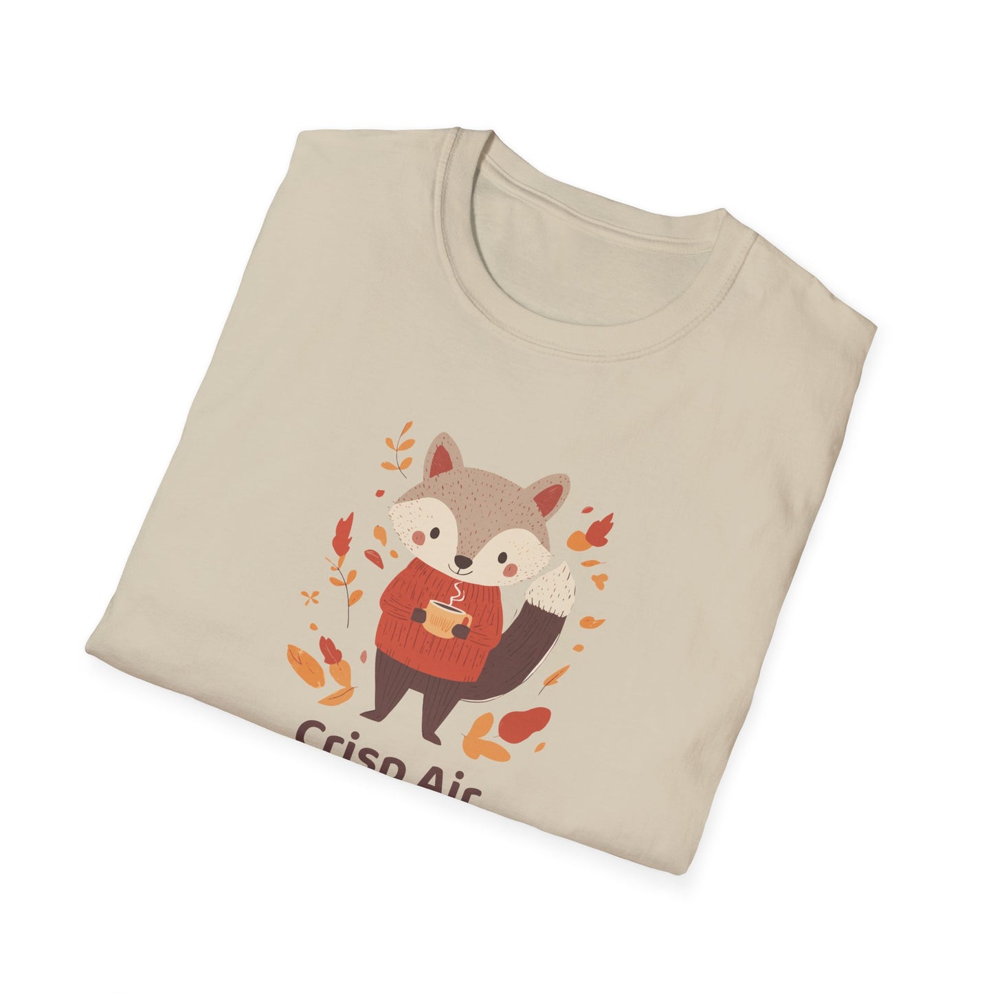 Crisp Air, Cozy Layers T-Shirt | Cute Fox Fall T-Shirt | Cozy Autumn Vibes Tee | Woodland Animal Sweater Shirt | Fall Coffee Lovers Shirt