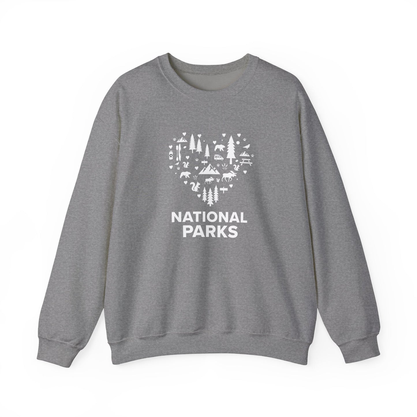Love National Parks Heart Icon Sweatshirt, Nature Explorer Shirt, Outdoor Lover Gift Pullover, Winter Adventure Apparel, Gift for Hiker