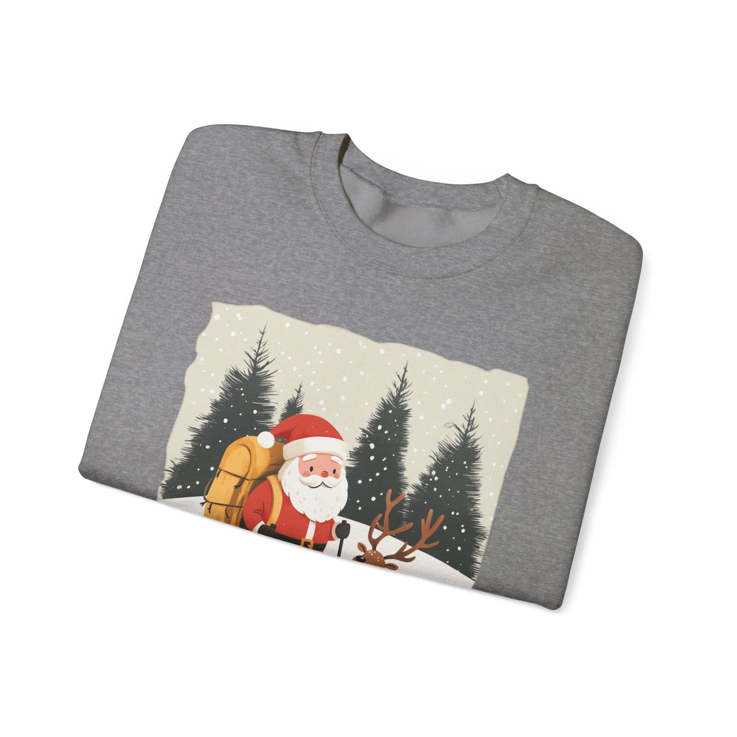 Santa Hiking Sweatshirt, Whimsical Holiday Gear, Perfect for Winter Adventures, Unique Christmas Gift for Him & Her