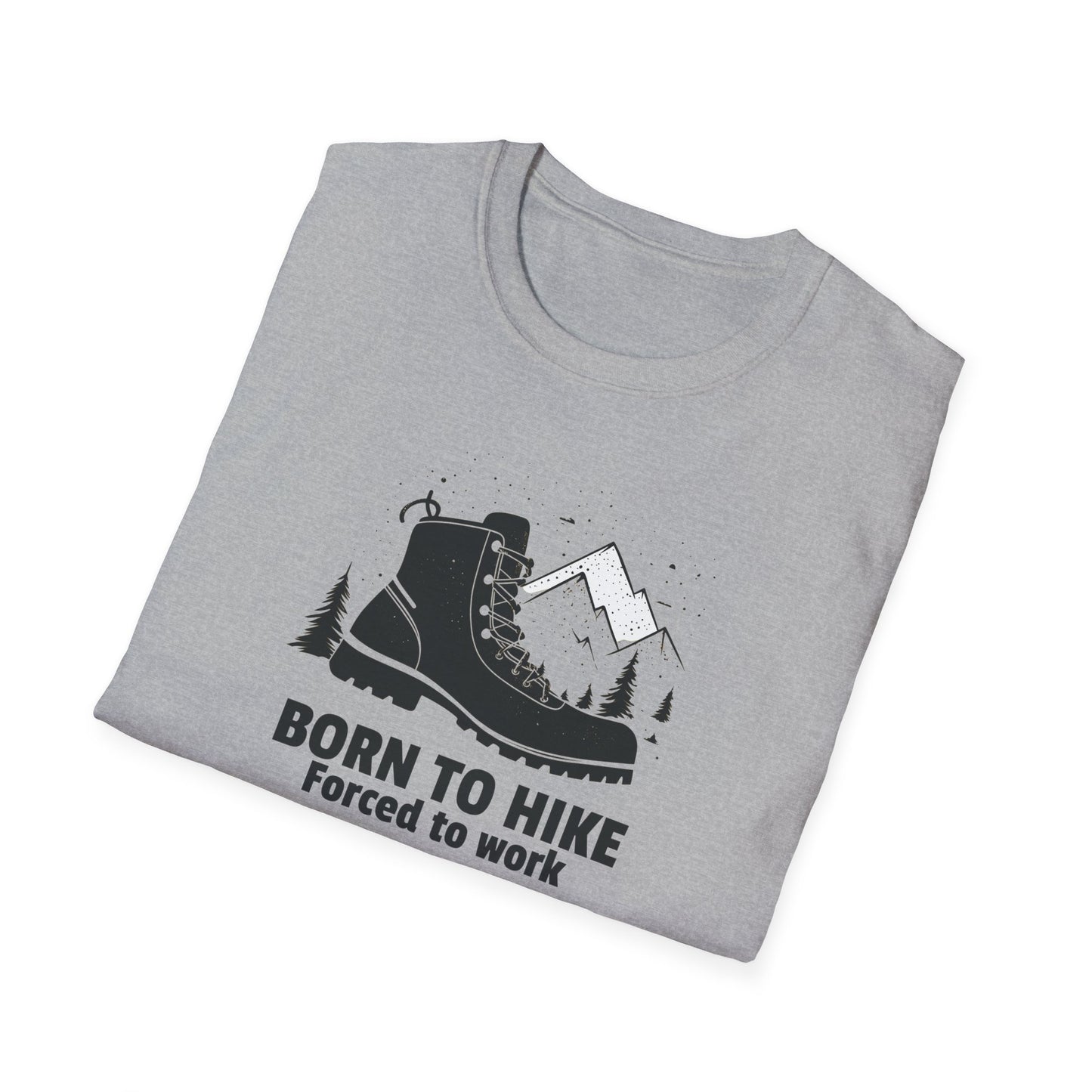 Born to Hike Forced to Work Hiking Shirt, Mountain Adventure Tee for Men Outdoor Enthusiasts, Hiking Boot Graphic T-Shirt for Nature Lovers
