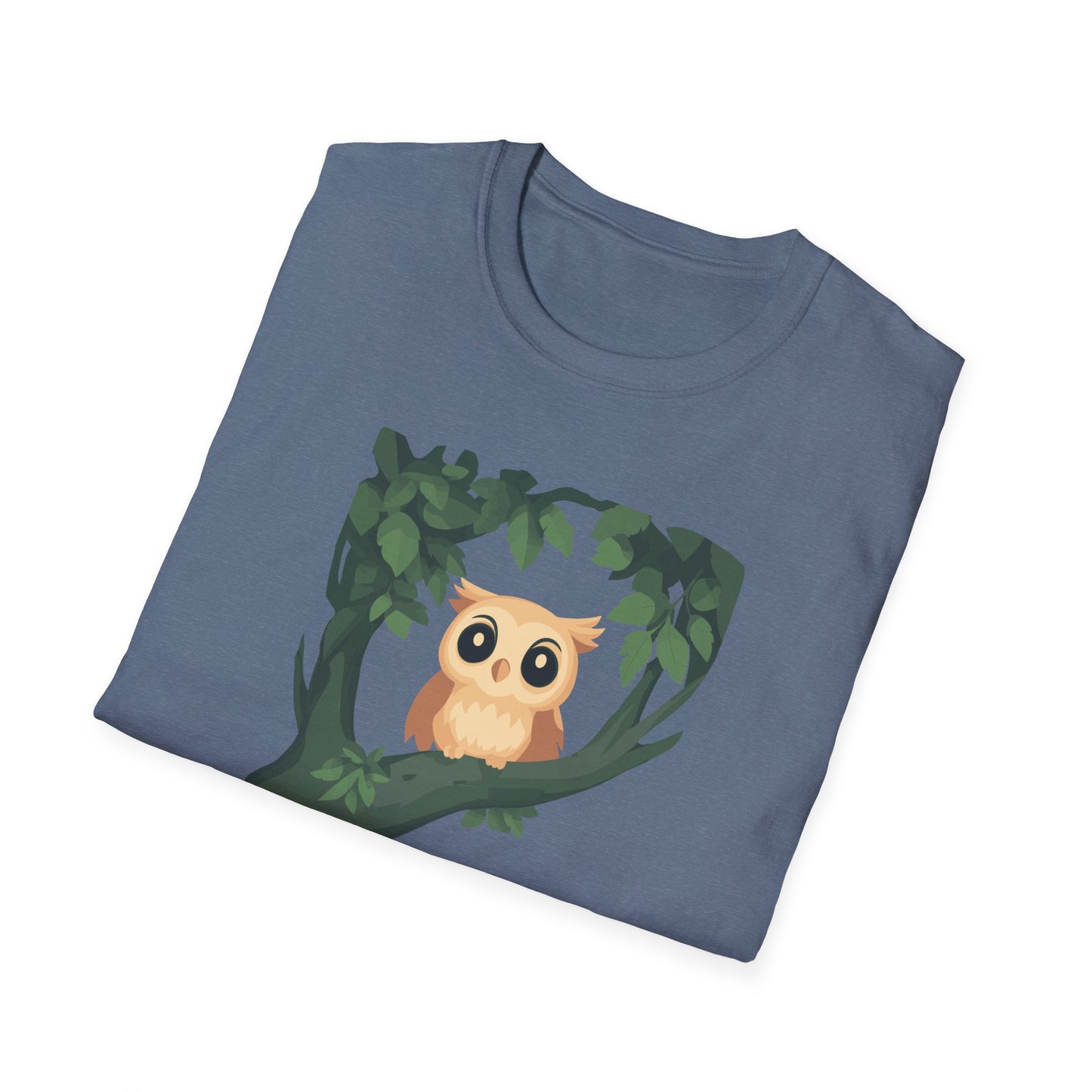Cartoon Owl Perched on Branch T-Shirt | Cute Woodland Animal Graphic Tee | Perfect for Nature Lovers, Birdwatchers, and Outdoor Enthusiasts