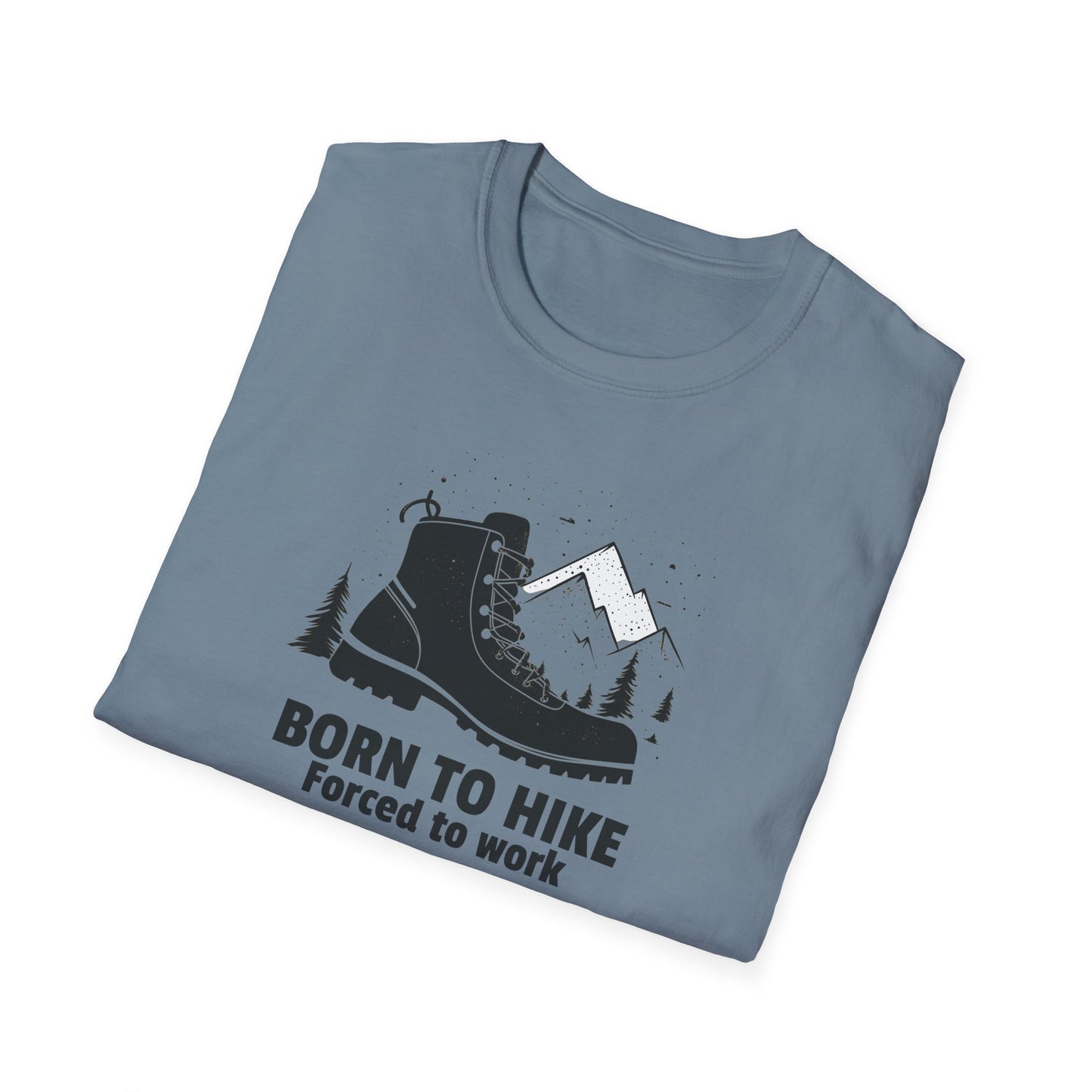 Born to Hike Forced to Work Hiking Shirt, Mountain Adventure Tee for Men Outdoor Enthusiasts, Hiking Boot Graphic T-Shirt for Nature Lovers