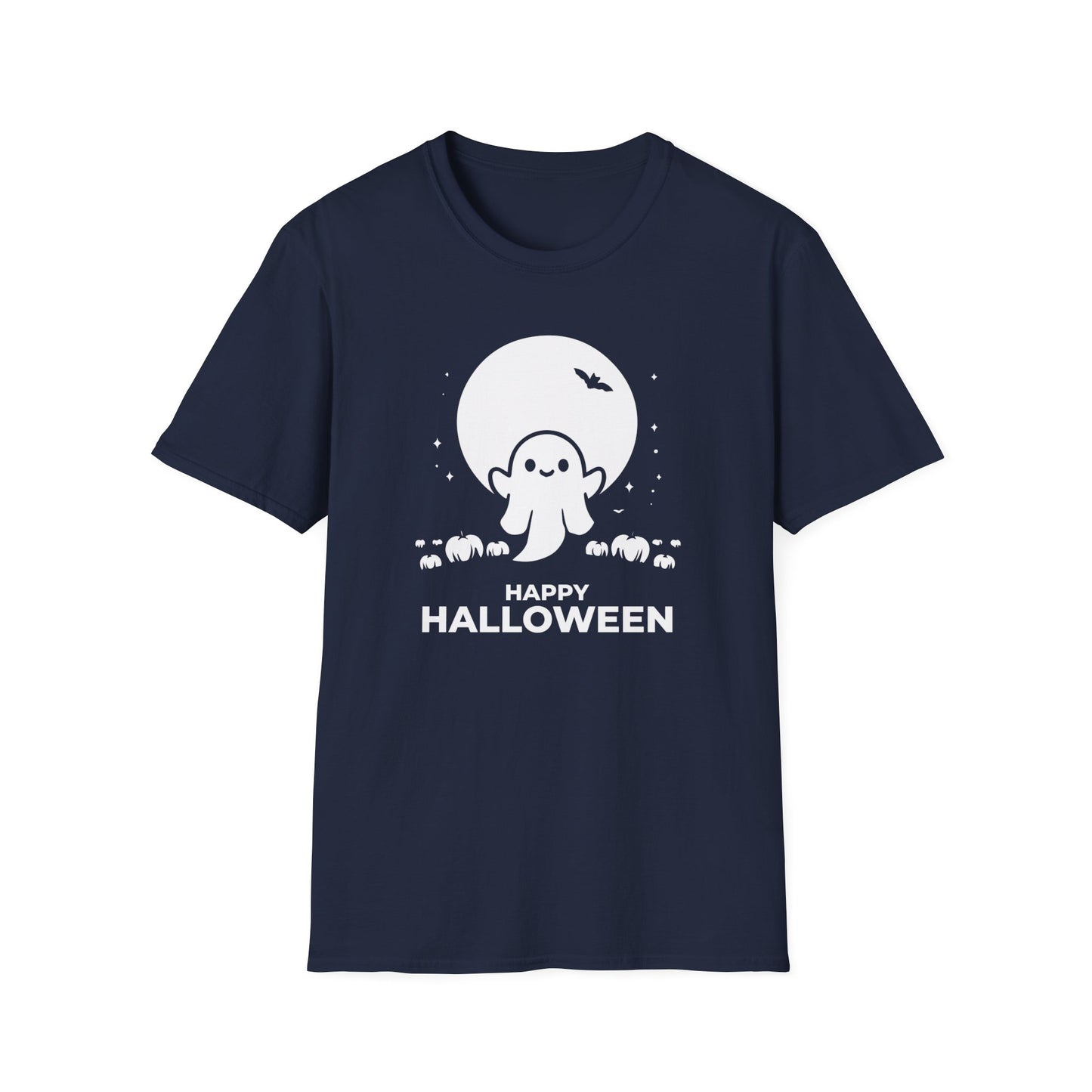 Cute Ghost and Pumpkins Graphic Tee - Happy Halloween T-Shirt - Festive Halloween Shirt - Spooky Holiday Apparel for Men and Women
