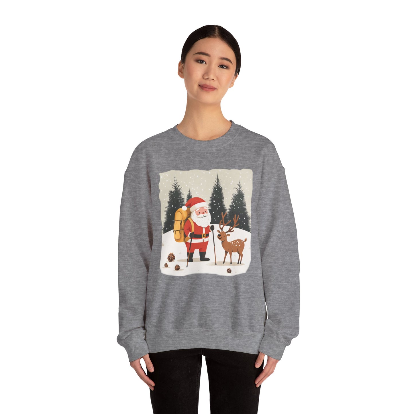 Santa Hiking Sweatshirt, Whimsical Holiday Gear, Perfect for Winter Adventures, Unique Christmas Gift for Him & Her