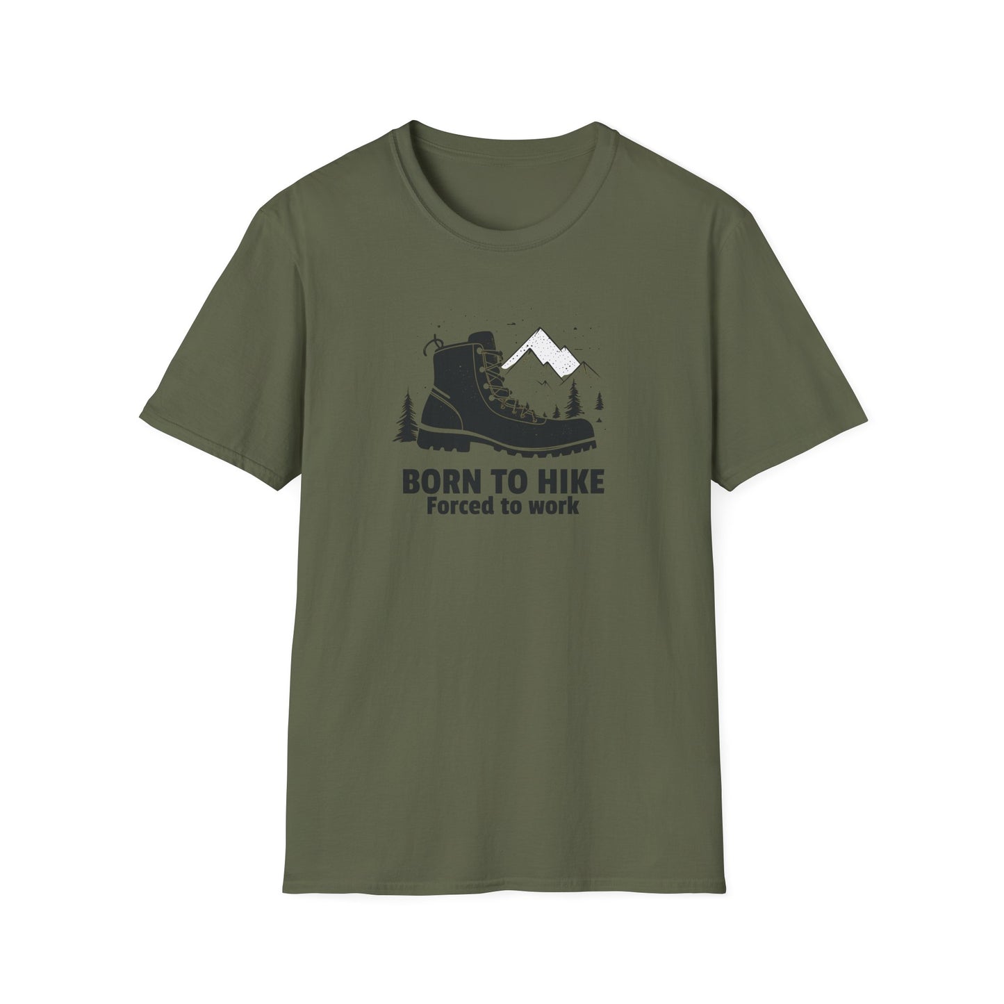 Born to Hike Forced to Work Hiking Shirt, Mountain Adventure Tee for Men Outdoor Enthusiasts, Hiking Boot Graphic T-Shirt for Nature Lovers