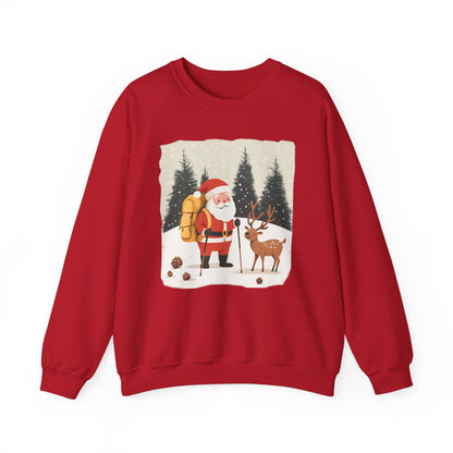 Santa Hiking Sweatshirt, Whimsical Holiday Gear, Perfect for Winter Adventures, Unique Christmas Gift for Him & Her