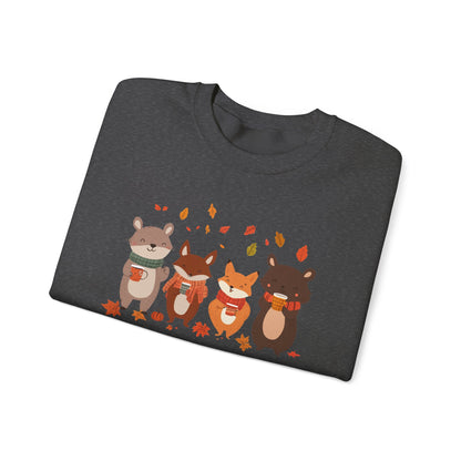 Fall Woodland Animals Sweatshirt | Cute Fox, Bear, Squirrel, Raccoon Pullover | Cozy Fall Critters | Autumn Outdoor Forest Animal Sweater