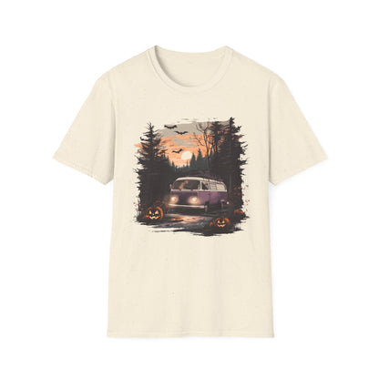 Halloween Van Life T-Shirt | Spooky Camper Van in Haunted Forest | Adventure Gift for Van Life Lovers and Campers