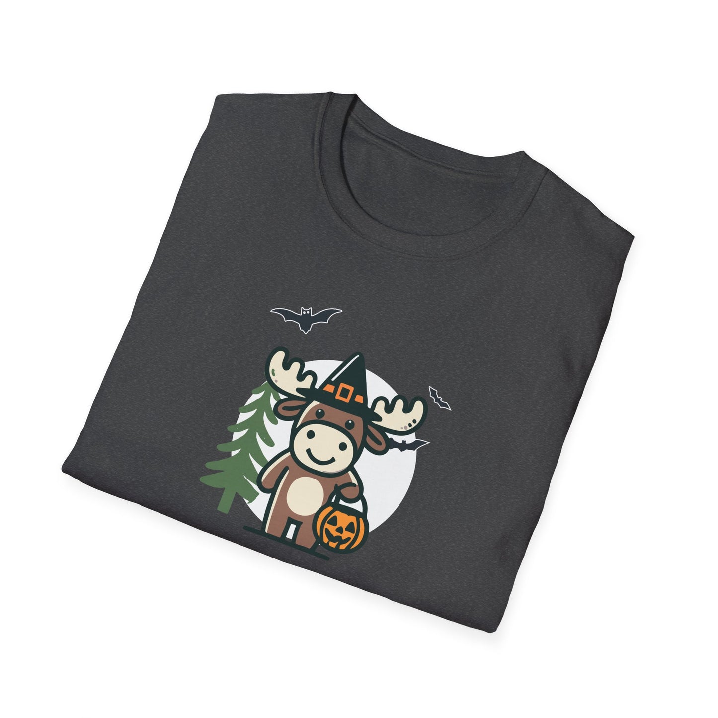 Cute Moose Halloween Trick or Treat T-Shirt | Adorable National Park Animal Illustration Tee | Perfect for Halloween and Nature Lovers