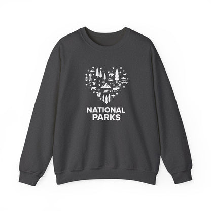 Love National Parks Heart Icon Sweatshirt, Nature Explorer Shirt, Outdoor Lover Gift Pullover, Winter Adventure Apparel, Gift for Hiker