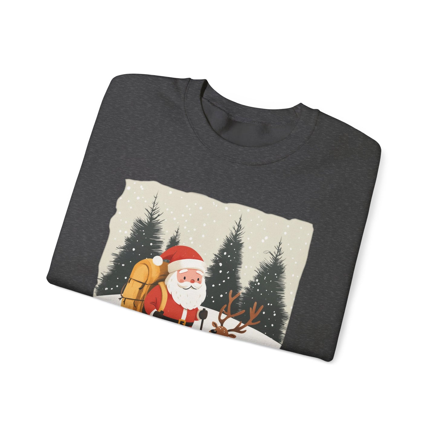 Santa Hiking Sweatshirt, Whimsical Holiday Gear, Perfect for Winter Adventures, Unique Christmas Gift for Him & Her