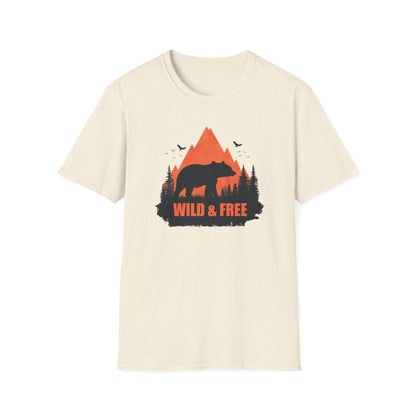 Wild & Free Retro Bear Mountain T-Shirt - Wilderness Nature Graphic Tee - Outdoor Wildlife Apparel - Men's Hiking Gift