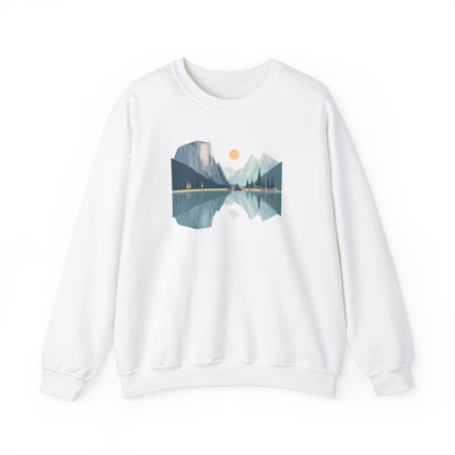 Minimalist Mountain Reflection Sweatshirt - Scenic Nature Landscape Graphic - Hiking and Camping Adventure Wear