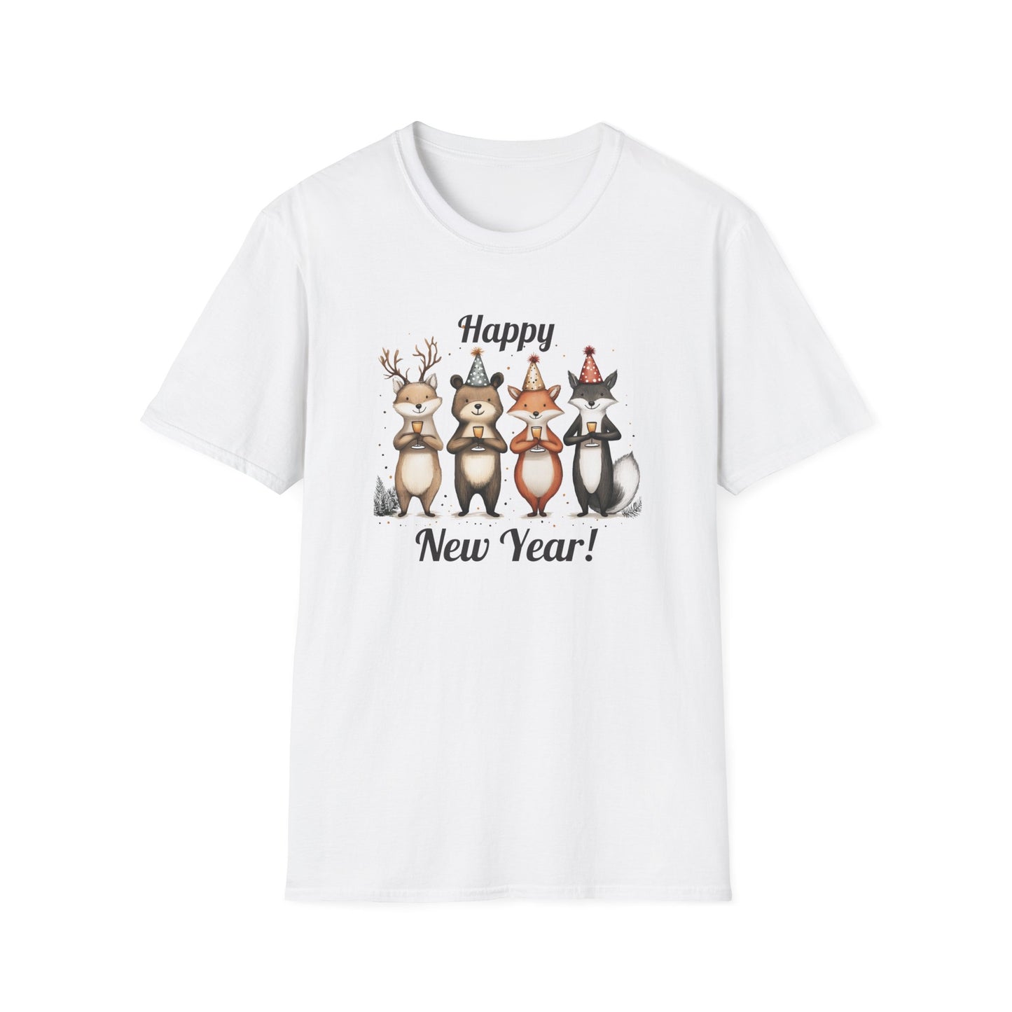 Happy New Year Forest Woodland Animals T-shirt | New Year Party Tee for Animal Lovers | Cute New Year's Eve 2025 Shirt