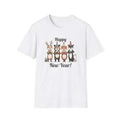 Happy New Year Forest Woodland Animals T-shirt | New Year Party Tee for Animal Lovers | Cute New Year's Eve 2025 Shirt