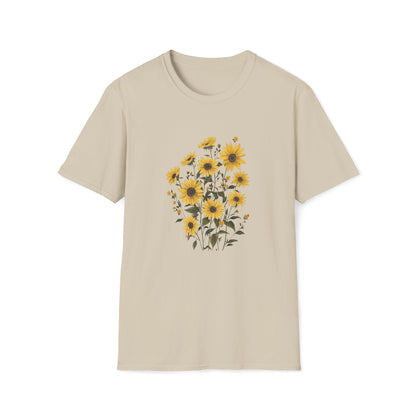 Sunflower Wildflower Graphic T-Shirt - Floral Nature Lovers Tee, Botanical Design Shirt for Women, Botanical Gift