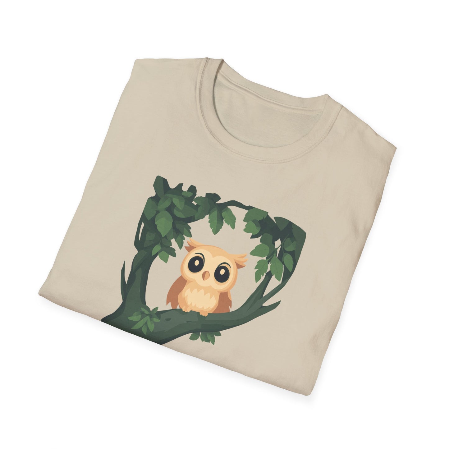 Cartoon Owl Perched on Branch T-Shirt | Cute Woodland Animal Graphic Tee | Perfect for Nature Lovers, Birdwatchers, and Outdoor Enthusiasts