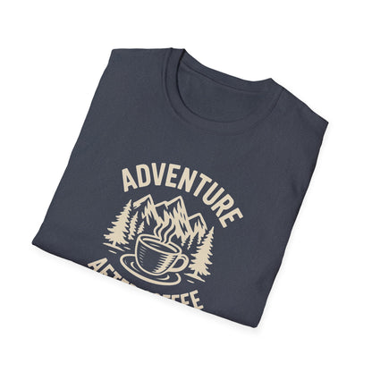 Adventure After Coffee Shirt | Coffee Hiking Tee for Nature Lovers | Minimalist Mountain Graphic T-Shirt | Outdoorsy Gift for Him or Her