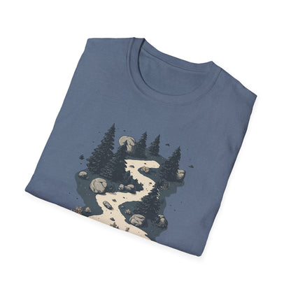 Rustic Minimalist Hiking Trail Shirt - Pine Trees and Rocks Forest Path Design - Outdoor Nature Lover Apparel Gift