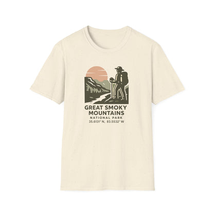 Great Smoky Mountains National Park Shirt | Vintage Hiking T-Shirt with Coordinates | Smoky Mountains Hiker Gift | Retro Nature Lover Tee