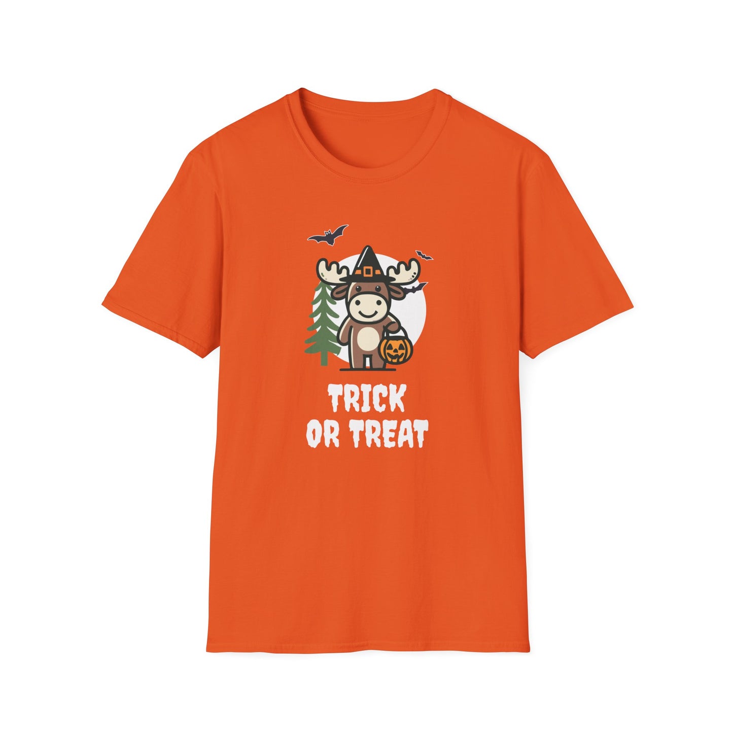 Cute Moose Halloween Trick or Treat T-Shirt | Adorable National Park Animal Illustration Tee | Perfect for Halloween and Nature Lovers