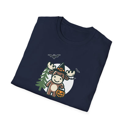 Cute Moose Halloween Trick or Treat T-Shirt | Adorable National Park Animal Illustration Tee | Perfect for Halloween and Nature Lovers