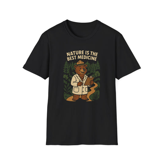 Nature Is the Best Medicine Shirt | Forest Ranger Bear Tee | Hiking Therapy T-Shirt | Trail Lover Gift | Outdoor Mental Health