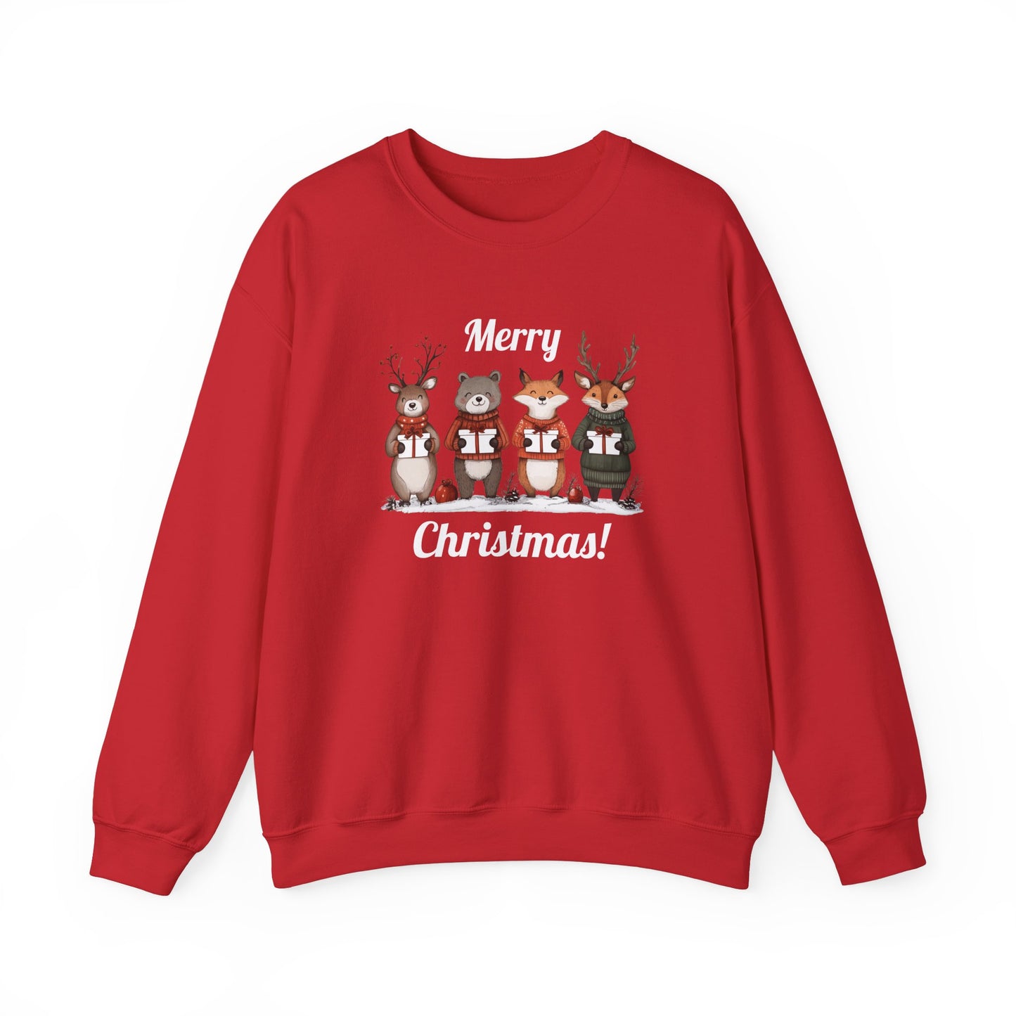 Merry Christmas Woodland Animals Sweatshirt, Reindeer Bear Fox Deer Crewneck, Sweatshirt for Animal Lovers, Festive Christmas Sweater, Cozy