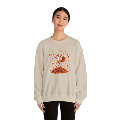 Fox Jumping in Autumn Leaves Sweatshirt | Cozy Fall Sweatshirt | Cute Nature Lover Pullover | Perfect Autumn Gift for Outdoor Enthusiasts