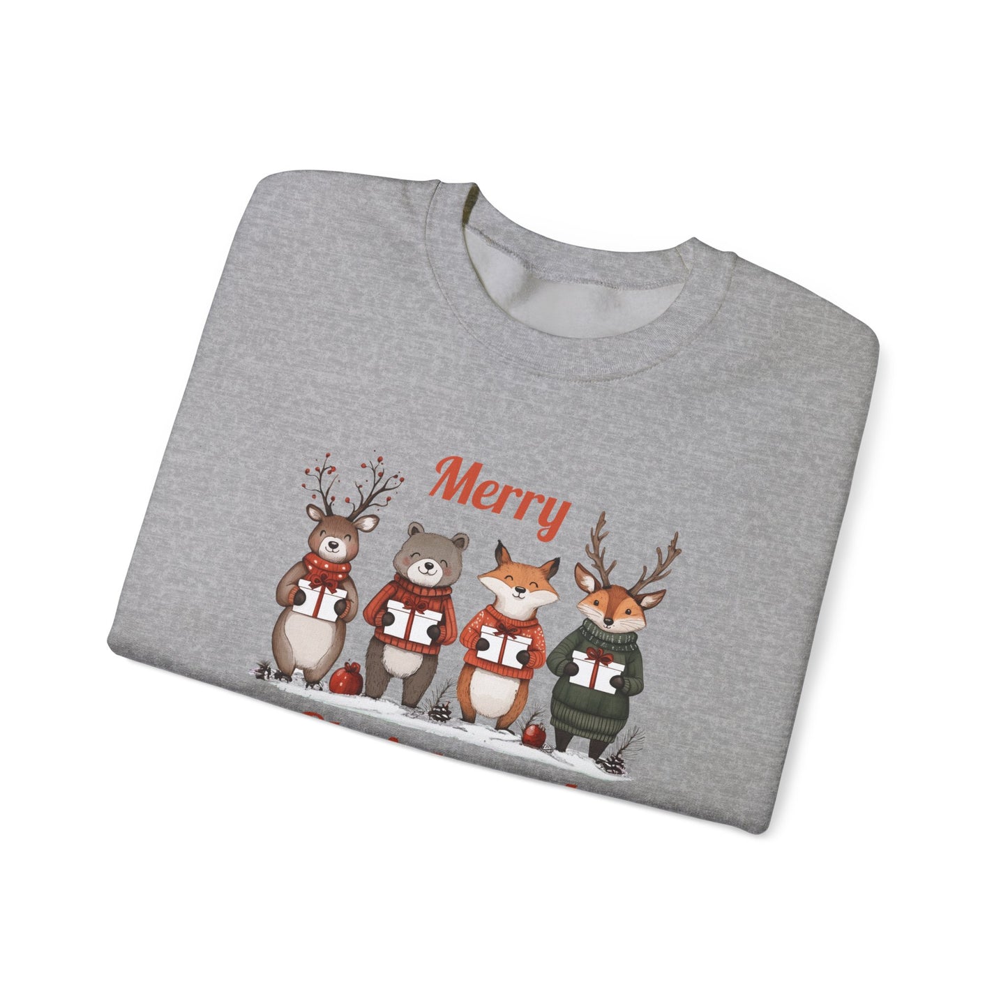 Merry Christmas Woodland Animals Sweatshirt, Reindeer Bear Fox Deer Crewneck, Sweatshirt for Animal Lovers, Festive Christmas Sweater, Cozy