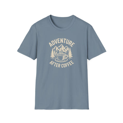 Adventure After Coffee Shirt | Coffee Hiking Tee for Nature Lovers | Minimalist Mountain Graphic T-Shirt | Outdoorsy Gift for Him or Her