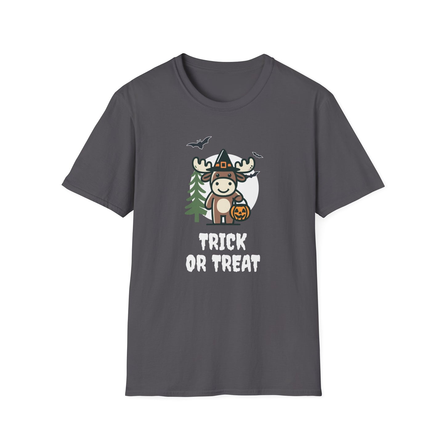 Cute Moose Halloween Trick or Treat T-Shirt | Adorable National Park Animal Illustration Tee | Perfect for Halloween and Nature Lovers