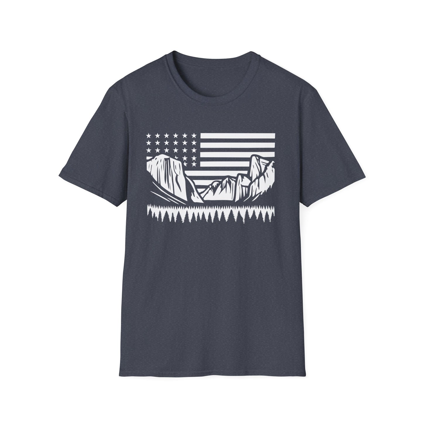 Patriotic Yosemite Mountain T-Shirt - American Flag Outdoor Graphic Tee - Nature Lover's Hiking Shirt - Perfect for 2024 Election Season