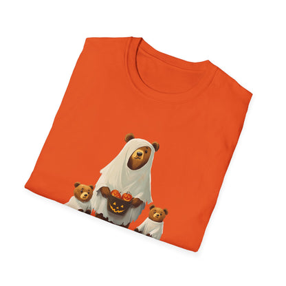 Adorable Bear Family Halloween T-Shirt | Cute Mother Bear & Cubs | Orange Fall Shirt | Halloween Gift | Bear Cubs in Ghost Costumes