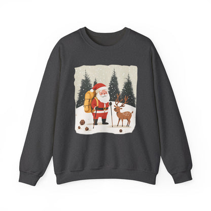 Santa Hiking Sweatshirt, Whimsical Holiday Gear, Perfect for Winter Adventures, Unique Christmas Gift for Him & Her