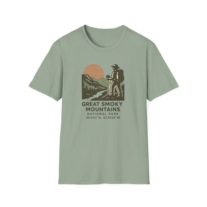 Great Smoky Mountains National Park Shirt | Vintage Hiking T-Shirt with Coordinates | Smoky Mountains Hiker Gift | Retro Nature Lover Tee