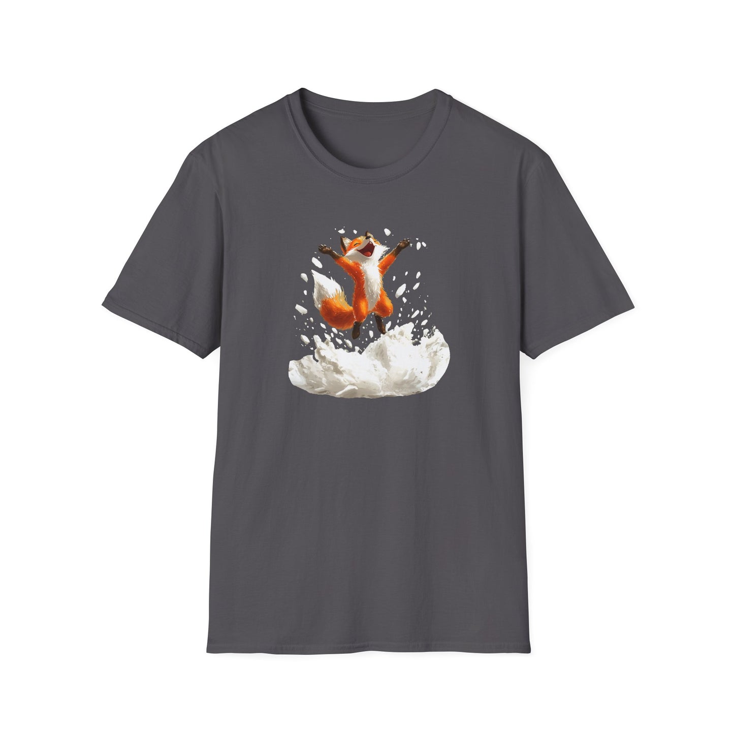 Playful Fox Jumping in Snow T-Shirt | Winter Wonderland Graphic Tee | Cute Animal Shirt for Nature Lovers | Fun Winter Apparel Gift