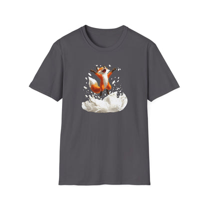 Playful Fox Jumping in Snow T-Shirt | Winter Wonderland Graphic Tee | Cute Animal Shirt for Nature Lovers | Fun Winter Apparel Gift