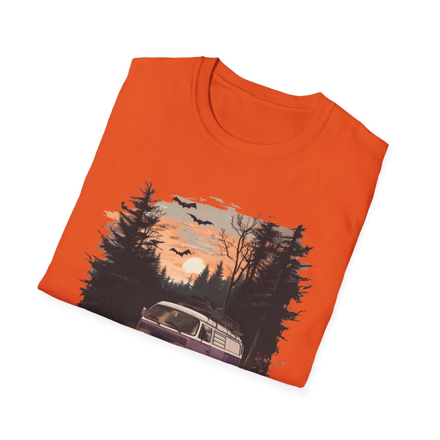 Halloween Van Life T-Shirt | Spooky Camper Van in Haunted Forest | Adventure Gift for Van Life Lovers and Campers