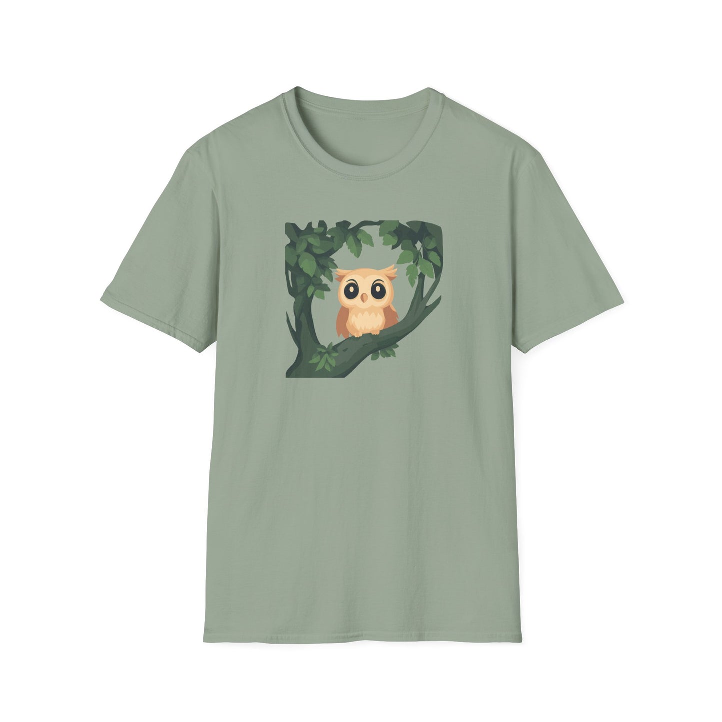 Cartoon Owl Perched on Branch T-Shirt | Cute Woodland Animal Graphic Tee | Perfect for Nature Lovers, Birdwatchers, and Outdoor Enthusiasts