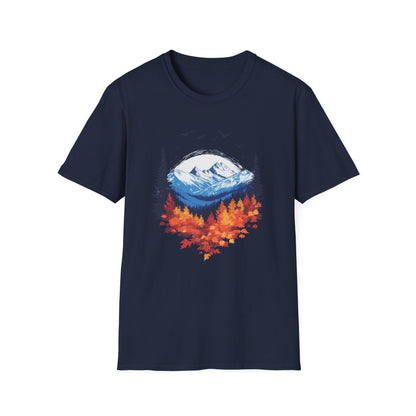 Falling Leaves, Rising Snow T-Shirt, Fall to Winter Transition Tee, Mountain Adventure Shirt, Outdoor Lovers Gift