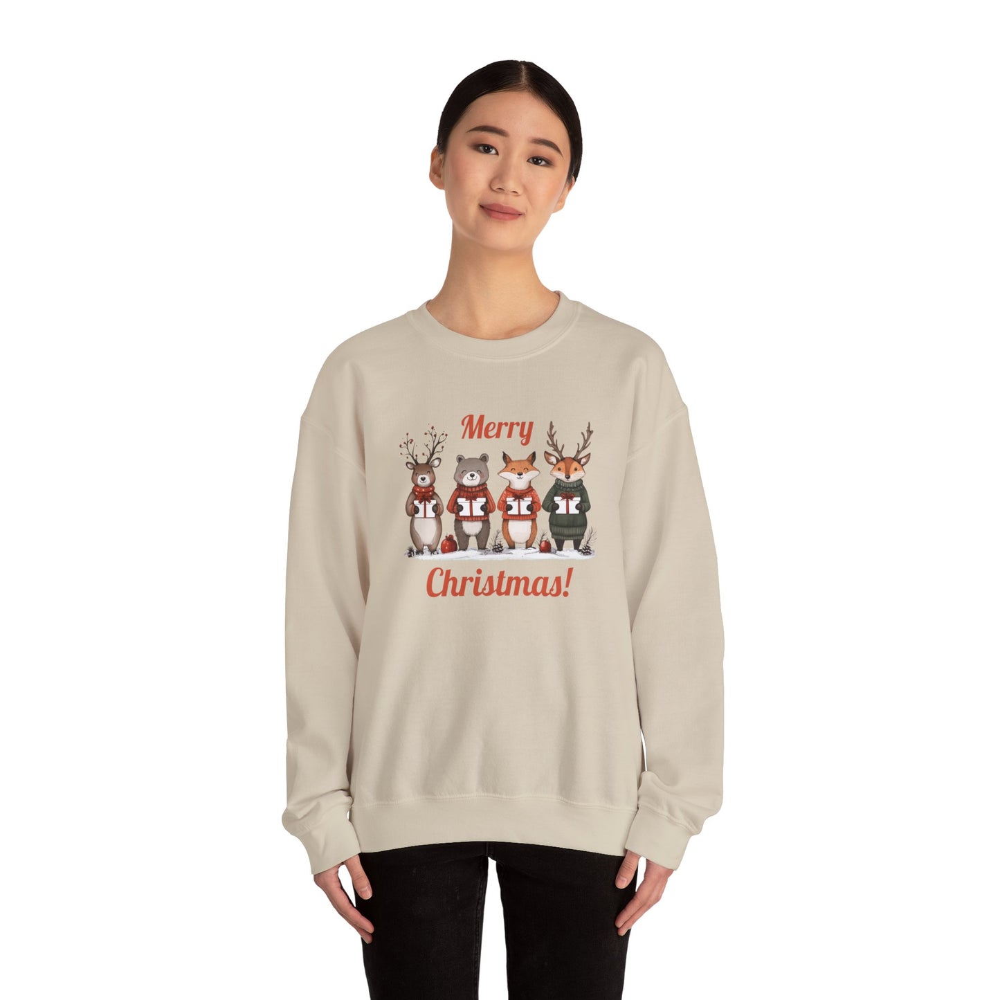 Merry Christmas Woodland Animals Sweatshirt, Reindeer Bear Fox Deer Crewneck, Sweatshirt for Animal Lovers, Festive Christmas Sweater, Cozy